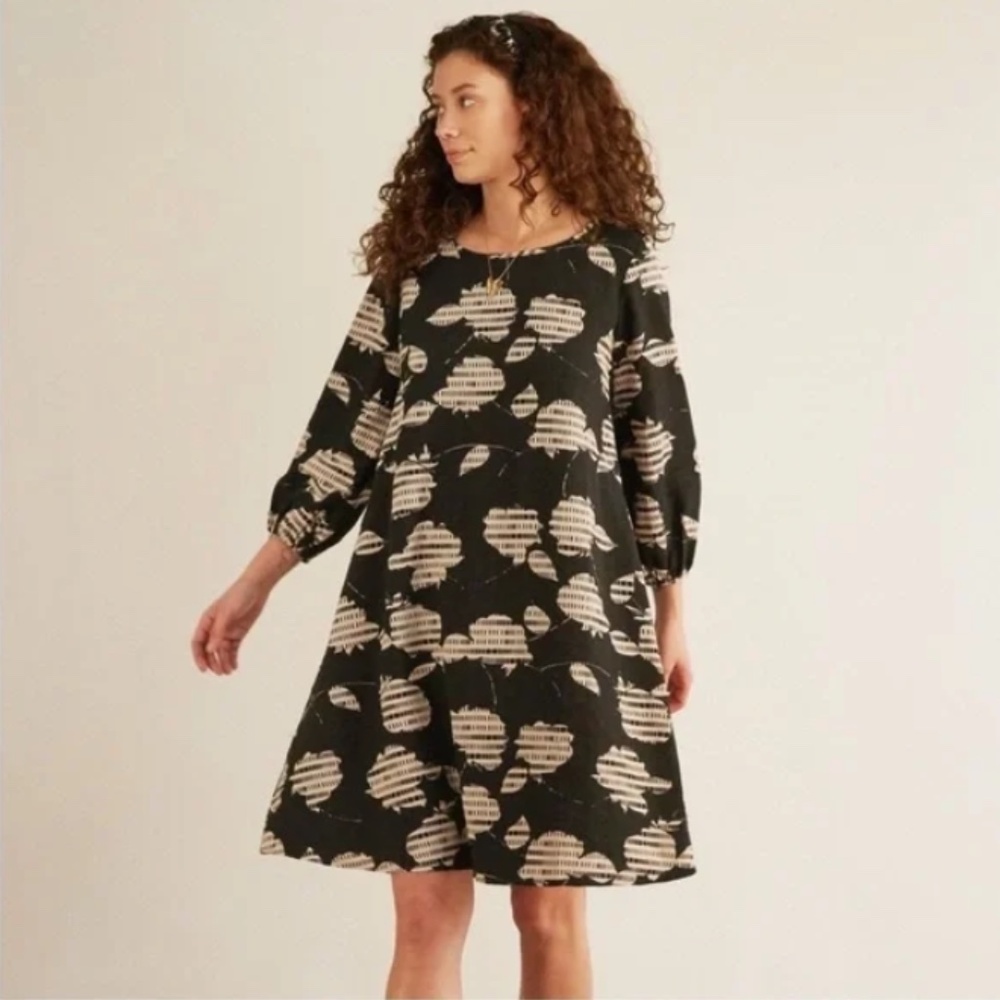 Anthropologie x The Odells Eden mini dress 3/4 sleeve black white graphic print